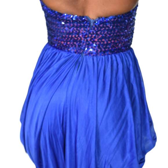 Sequin Draped Jumpsuit Vintage Blue Harem Strapless Sweetheart Pant Size Small - Picture 4 of 16